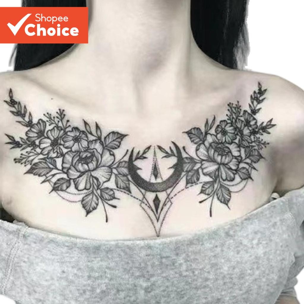 Corsage 15 Dias À Prova D'água Grande Flor Peito Tatuagem Adesivo Arte Corporal Temporária De Longa Duração