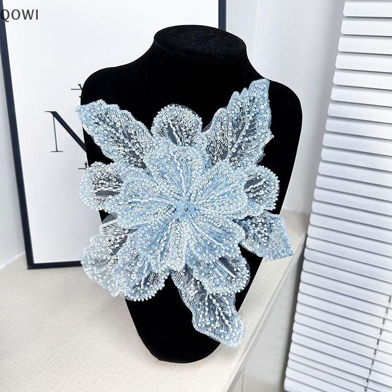 qo Lantejoulas Frisado Flor Colar Aplique Renda Branca Bordado Remendo Corsage DIY Decorativo Vestido De Casamento Acess