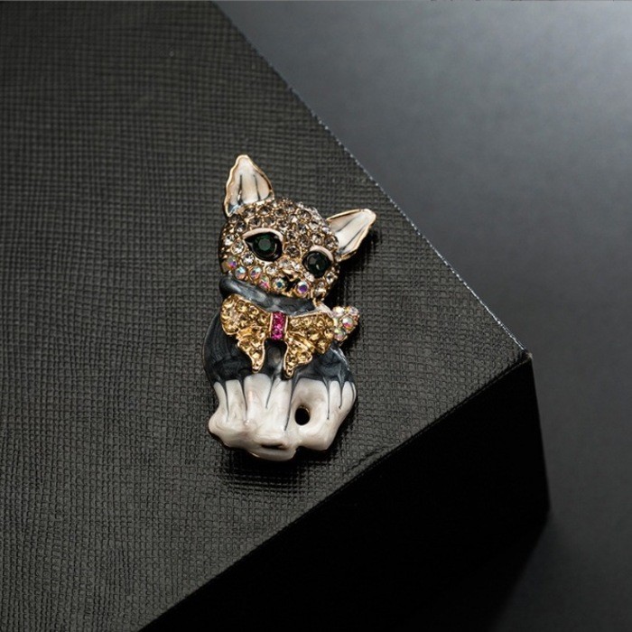 Moda única bonito olho verde gato broche liga strass gotejamento óleo All-Match roupas Corsage