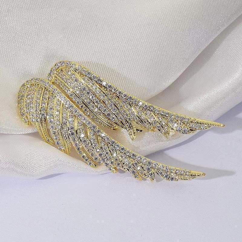 Requintado elegante feminino pena broche asas de anjo elegante All-Match acessórios terno casaco pino fivela Corsage