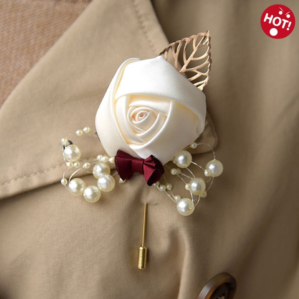 < TF > Elegante Cetim Rosa Baile Corsage Cerimônia Flor Broches Casamento Boutonnieres Noivo Padrinhos Casa De Botão Flo