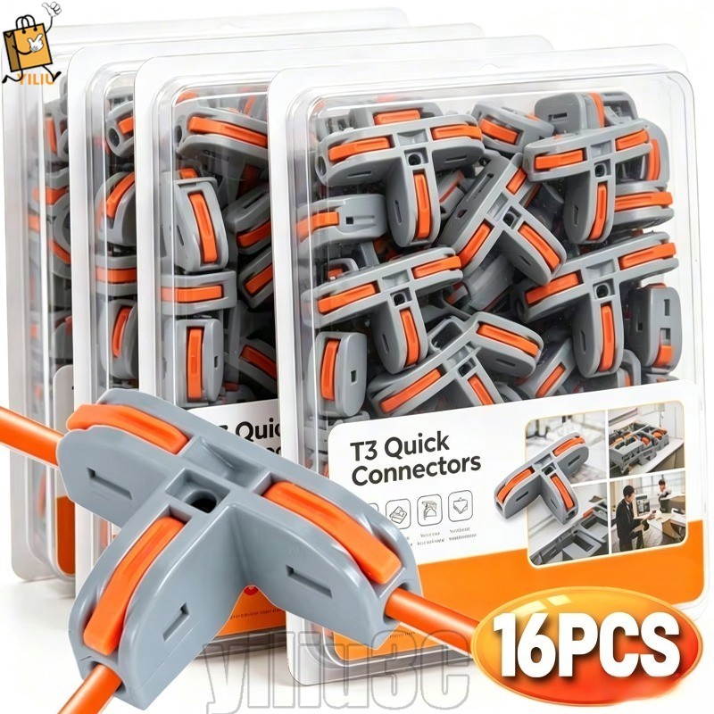 [Prim] Conector Rápido T3 De 16-4 Unidades-Clipe Em T Divisor 600V/32A-Ramo De Cabo De Três Vias-Terminais De-1 2 Saídas