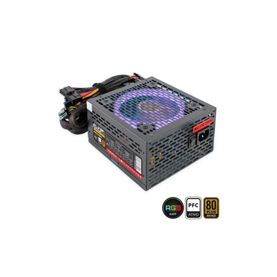 Fonte ATX EVUS 600W [EVG600] PFC Ativo / 80 Plus Bronze c/ Cabo de Força