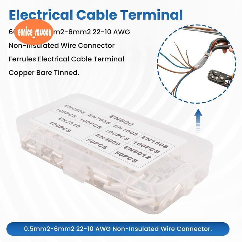sassoon1 Prosperityus600 Unidades 0.5 Mm2-6 Mm2 22-10 AWG Virolas De Conector De Fio Não Isoladas Terminal De Cabo Elétr