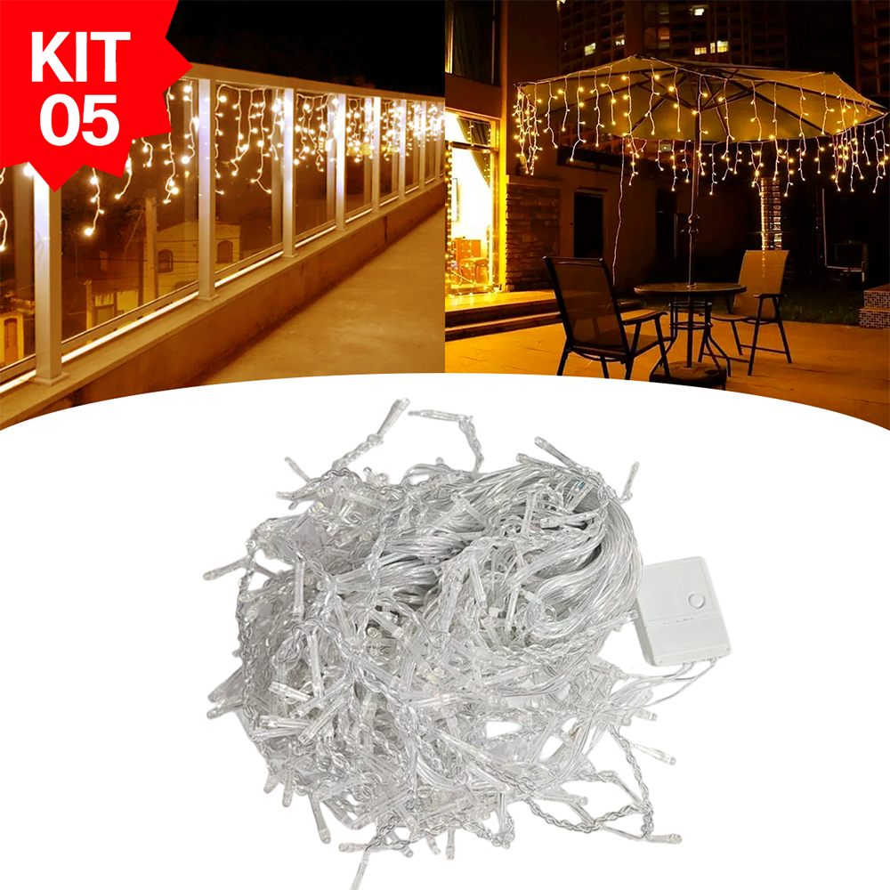 Kit 5 Cortina 10/20/30m Gigante 400/800/1200 Leds Pisca Ponto Luz LED Cascata Natal Amarelo