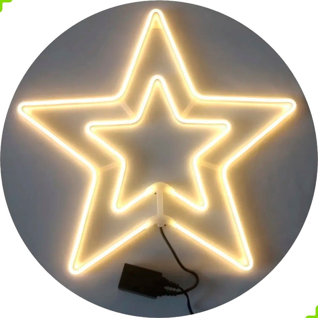 Estrela De Natal Pisca Pisca Gigante Neon 8 Funções Branco Quente Externo Prova de Agua 55cm Ip44