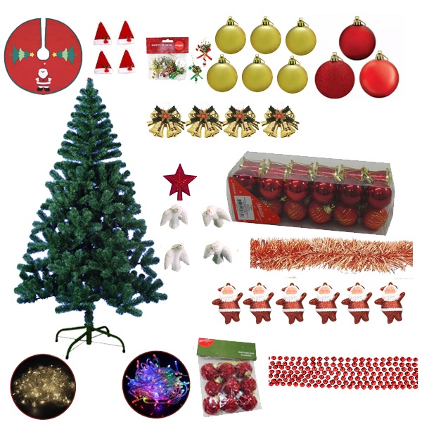 Arvore De Natal Verde Grande Gigante 1,50m 320 Galhos Com Enfeites 122 Itens Pisca Pisca Led Colorido 220v