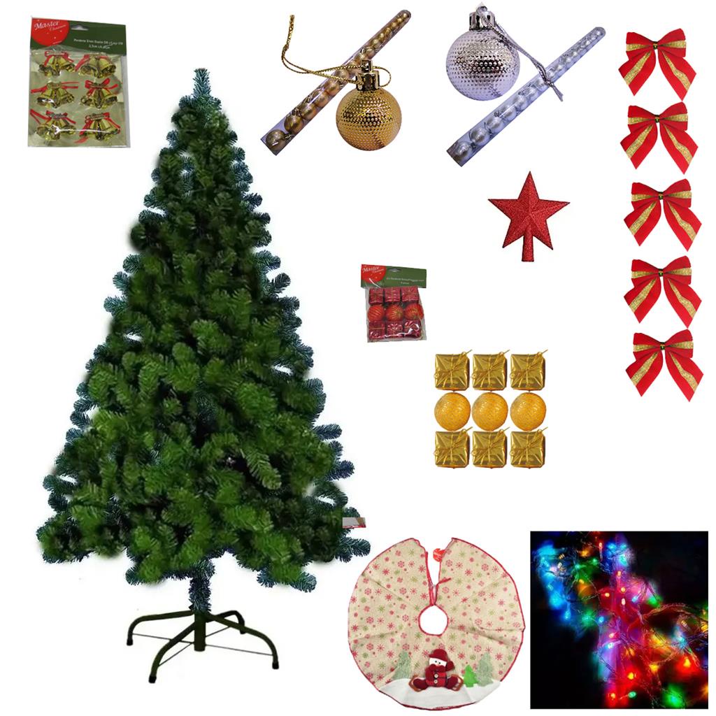 Arvore De Natal Pinheiro Gigante Grande 800 Galhos 2,10m Com 60 enfeites Decoracao Pisca Pisca 110v