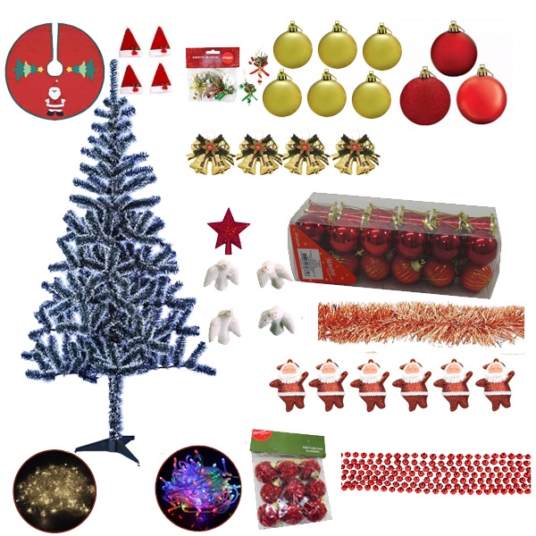 Arvore De Natal Nevada Gigante 1,80m 320 Galhos 122 Itens Com Enfeites Pisca Pisca Led 110v