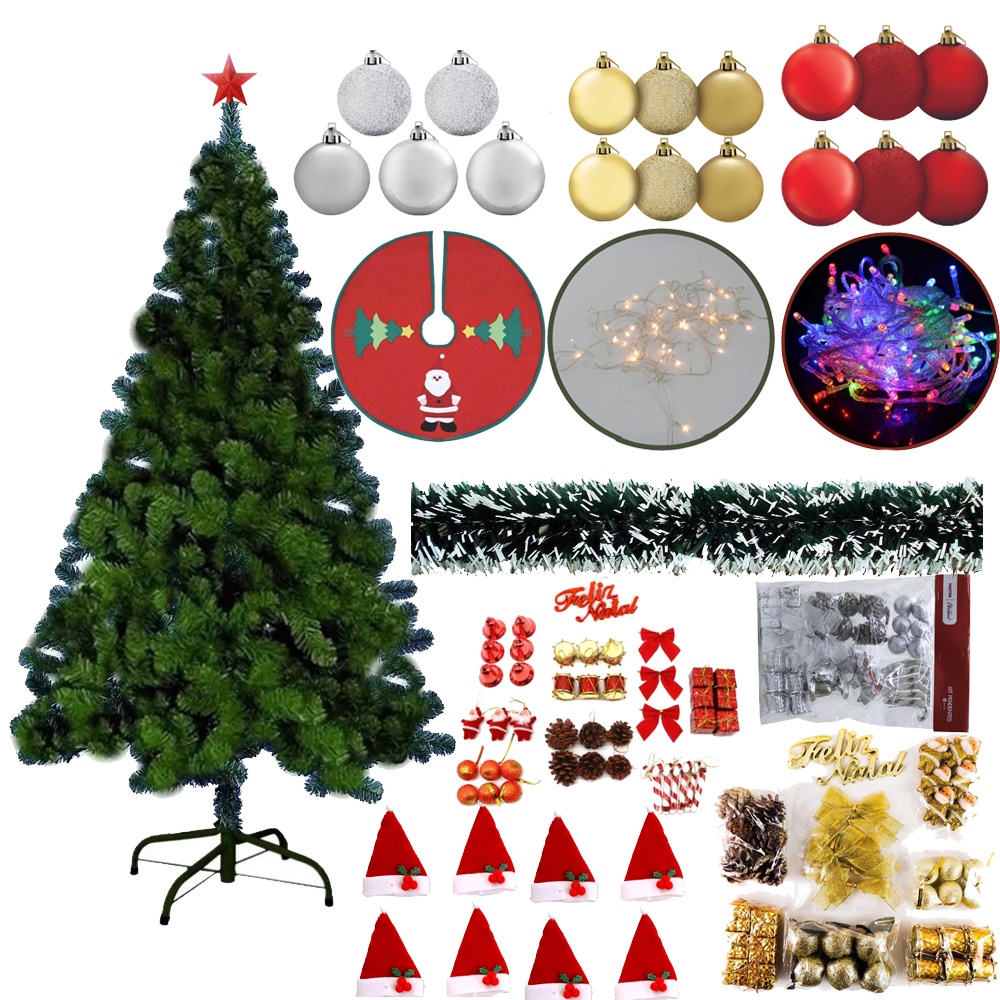 Kit Arvore De Natal Grande Gigante Decorada 2,10 Verde 800 Galhos Pisca Pisca Led 110v 186 Enfeite