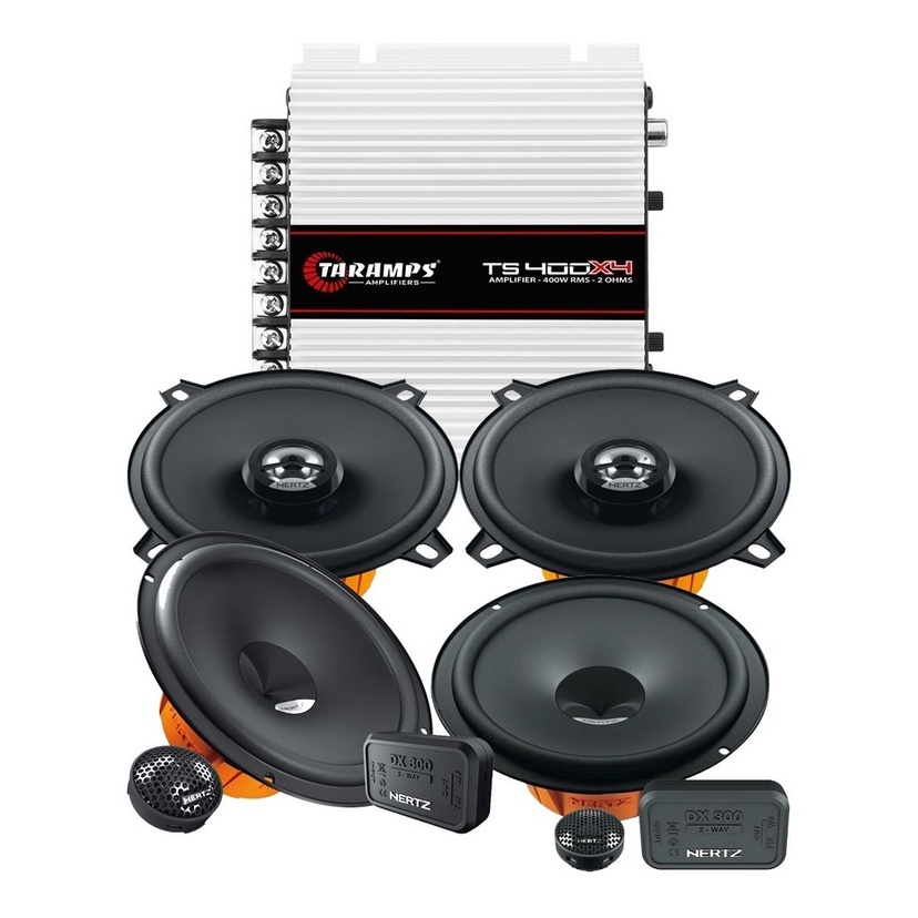 Kit 2 Vias 6  Hertz DSK 165.3 160w + Par Alto Falante 5  Hertz Coaxial DCX130.3 80w + Taramps TS400