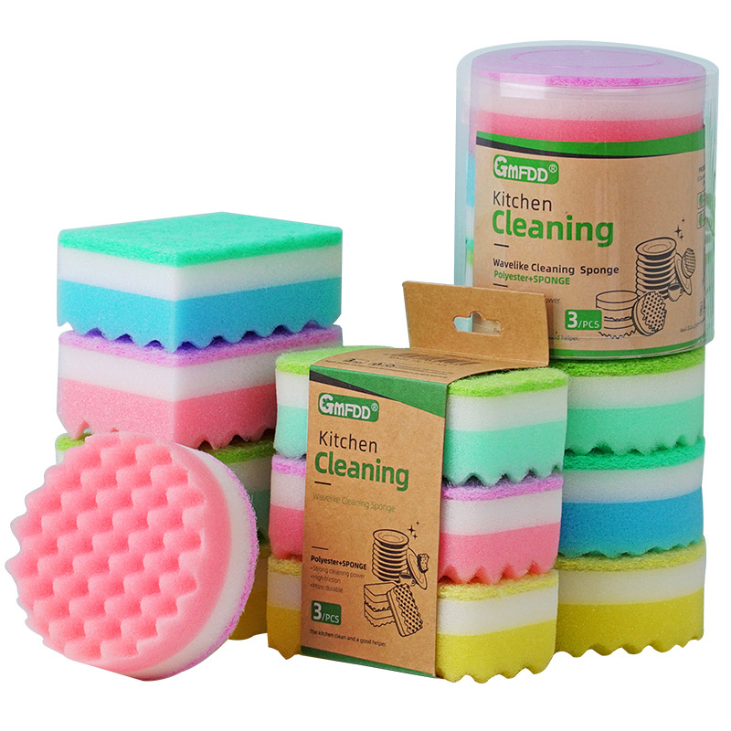 Novo Esponja de Limpeza Espessa em Cores Claras com Design de Ondas para Louça e Limpeza de Cozinha