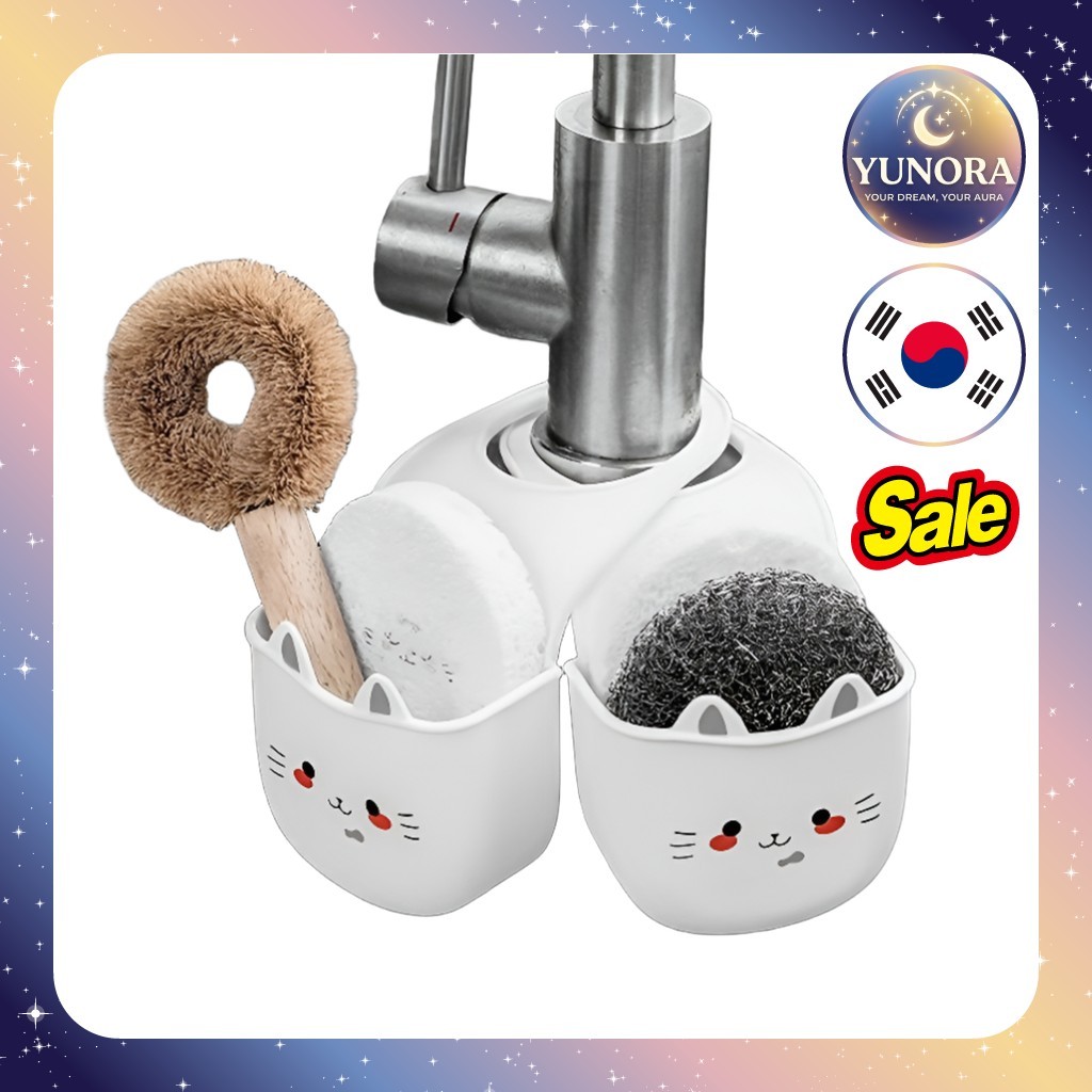 Suporte De Esponja Para Pia De Gato Fofo , Branco , Conjunto De 2/Decoração De Cozinha Coreana/Design Adorável