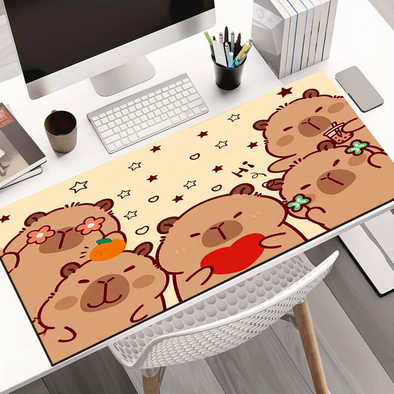 Tapete de Mouse Grande para Gamers Design Fofo de Capivaras Fofas Coração Florzinha Para Escritório