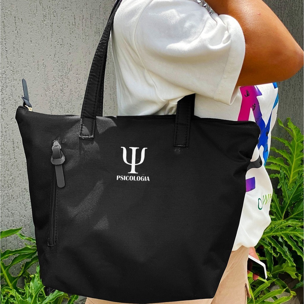 Bolsa Shopper Nylon PSICOLOGIA  de Ombro Clean Esportiva Academia Bags Gym Feminino Ziper Resistente Treino Unisex