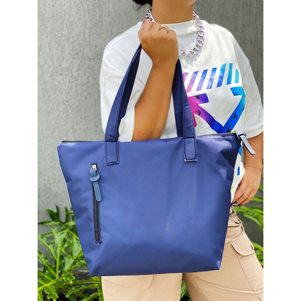 Bolsa Shopper Nylon Lisa de Ombro Clean Esportiva Academia Bags Gym Feminino Ziper Vertical Resistente Treino Unisex