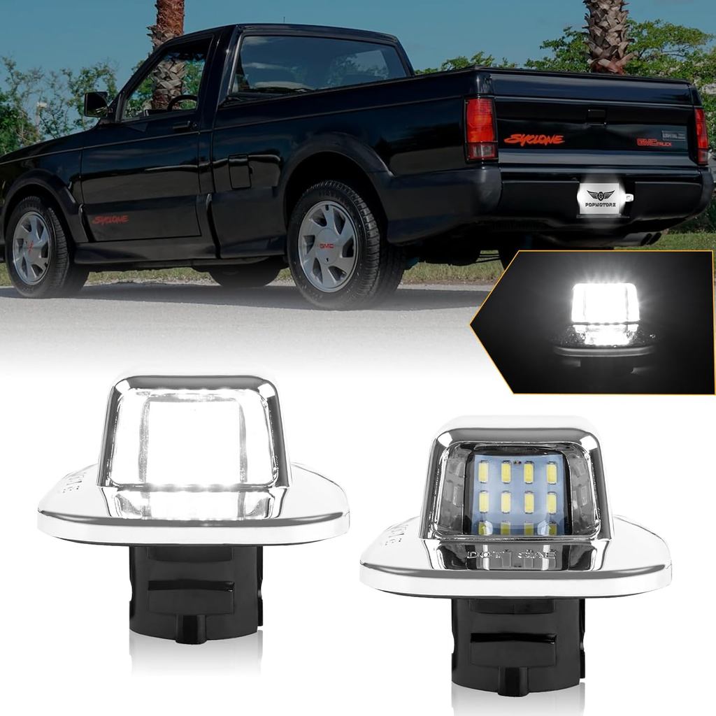 POPMOTORZ LED License Plate Lights Rear Tag Lamps Assembly Compatible with 1988-2000 Chevy GMC C/K Series 1500 2500 3500