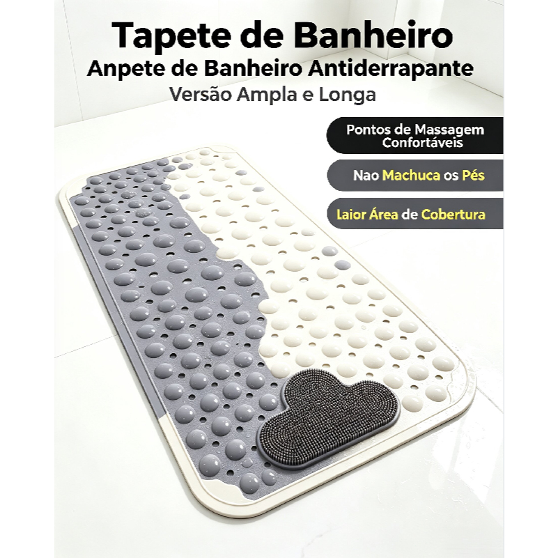 Non-Slip Bathroom Mat Exfoliating Foot Massager with Suction Cup 50x80cm，Tapete de banheiro versão ampliada e alongada