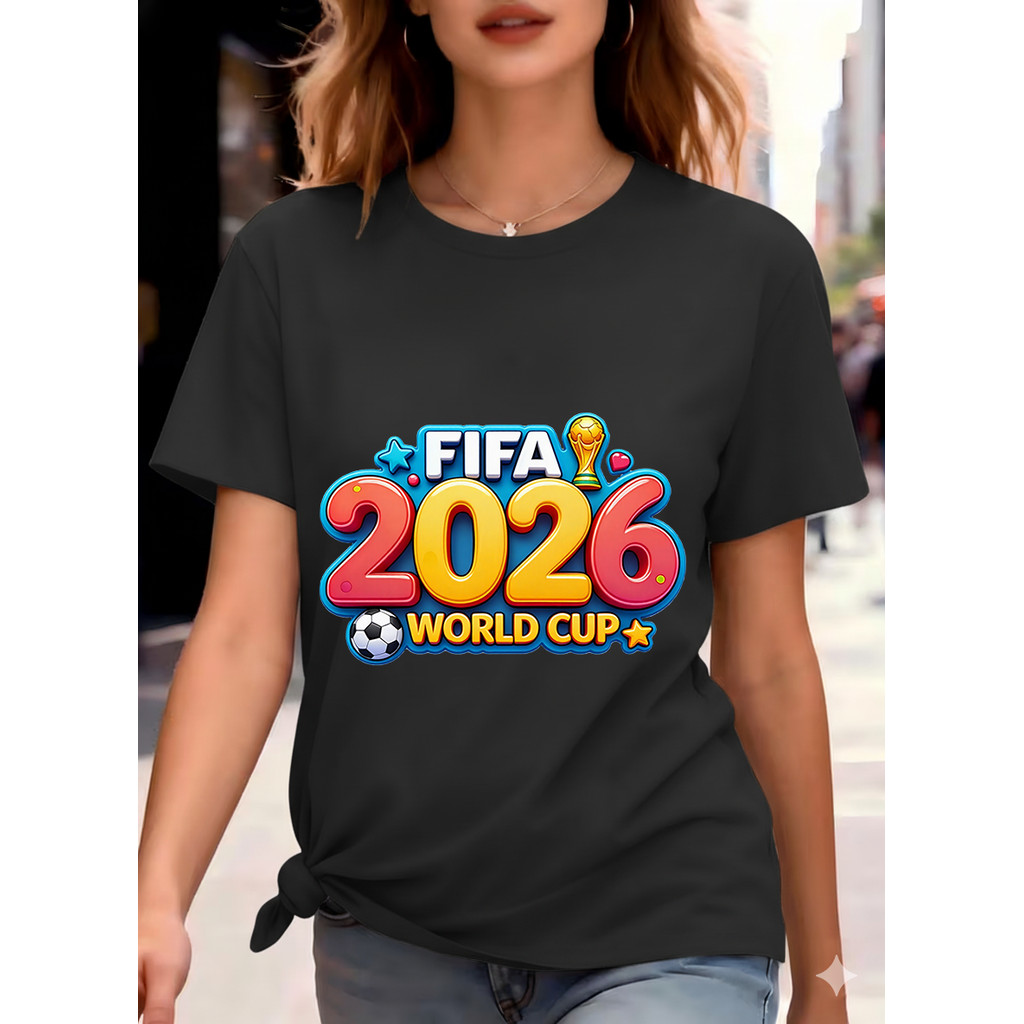 Camiseta Do Fifa World Cup 2026, Design Colorido Com Número 2026, Copa E Bola De Futebol, Tamanho Infantil E Adulto, Mat