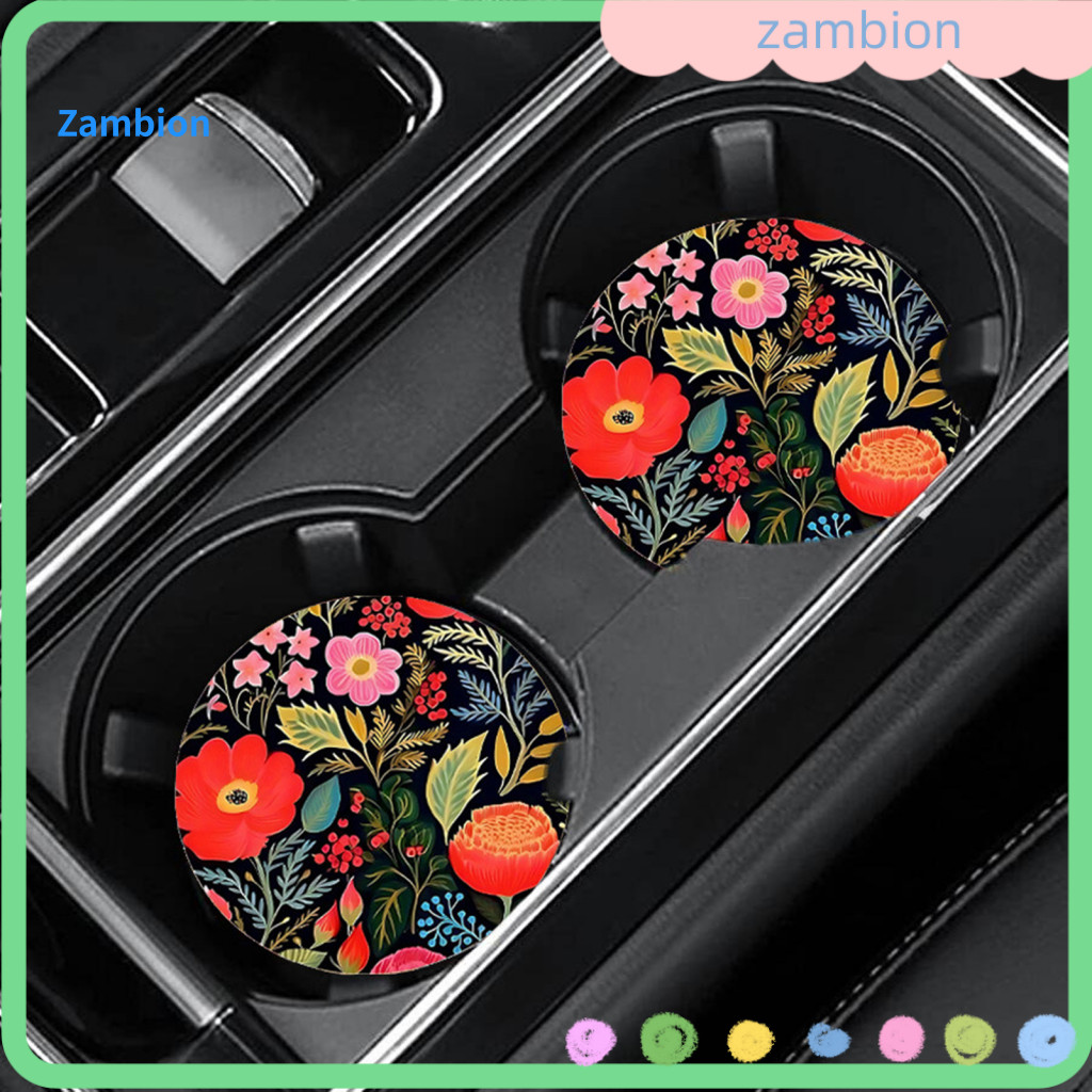 Autumn Leaf Car Decor Cup Holder Coasters 2pcs Silicone Coaster Non-slip Heat Resistant Mats with Retro Floral Design Wa