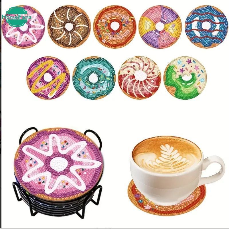Newsandrainhf9/10 Unidades Porta-Copos Para Pintura De Diamante Donut Flower E Animal Diamond Art Cup Mat Com Suporte DI