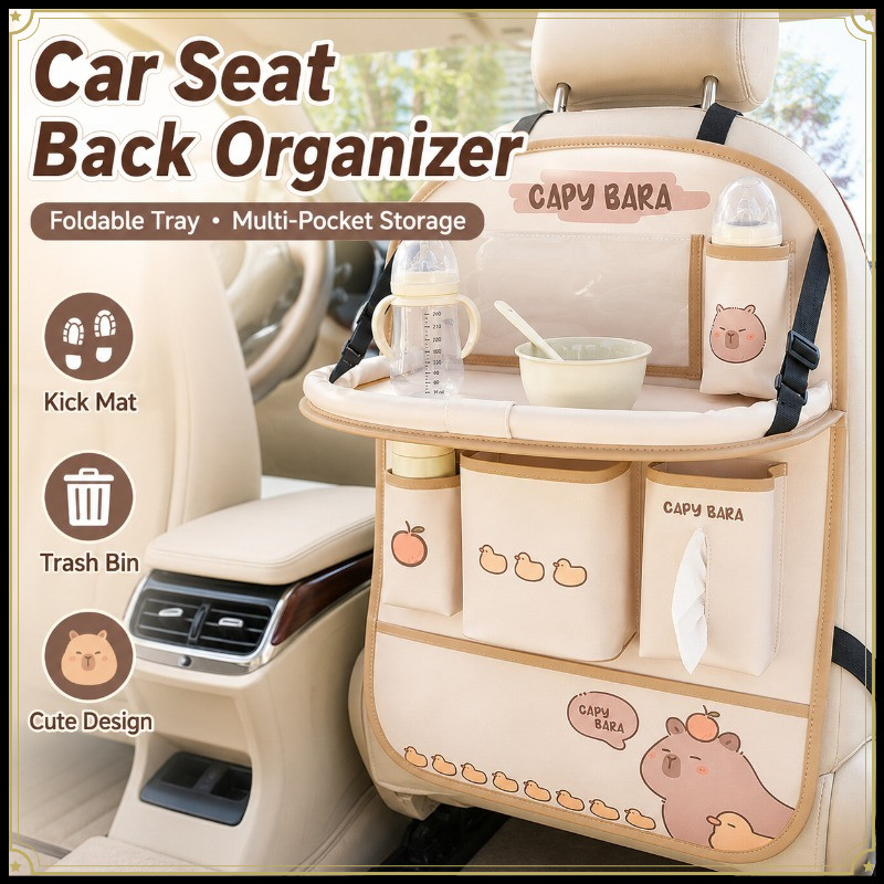 Organizador Traseiro Do Assento De Carro Kick Mat Bandeja Dobrável Lixeira Copo De Tecido Telefone Tablet Bolsa De Armaz
