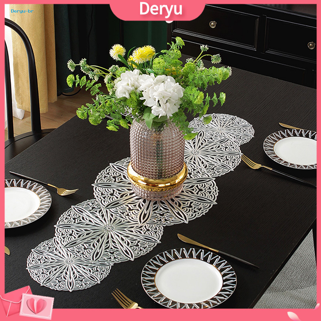Heat Resistant Pvc Pads Washable Table Mats Hollow Flower Non-slip Placemat 36x13 Mat for Vase Tea Cup Dining Wedding Pa