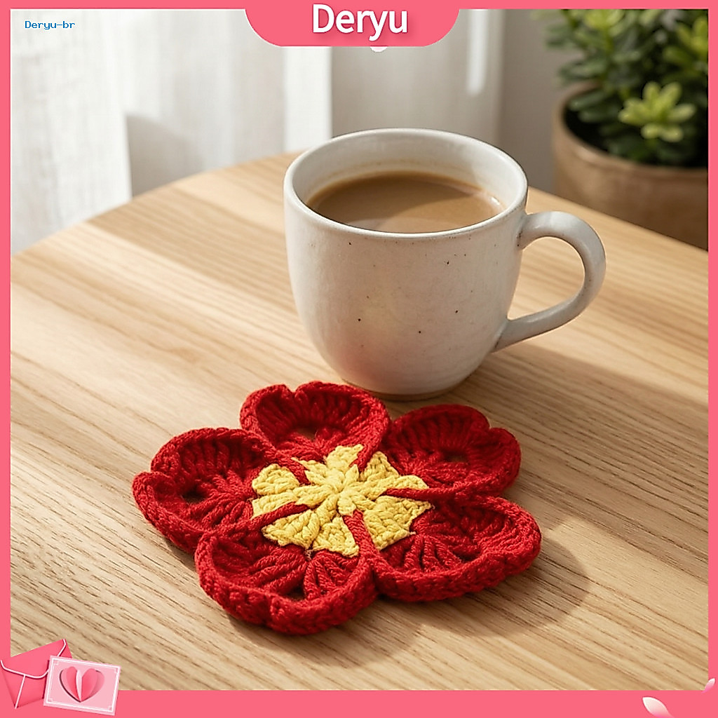 Handmade Crochet Coasters Absorbent Tableware Pads Flower Drink Thermal Insulation Table Mats for Coffee Tea Cups Artist