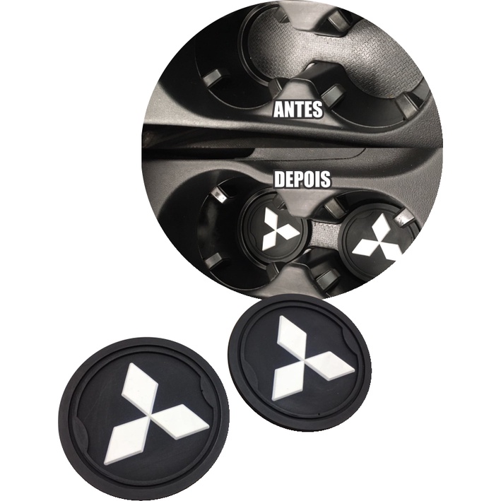 Kit 2 Unidades Porta Copo Automotivo Emborrachado Car mat Mitsubishi Lancer Pajero Sport