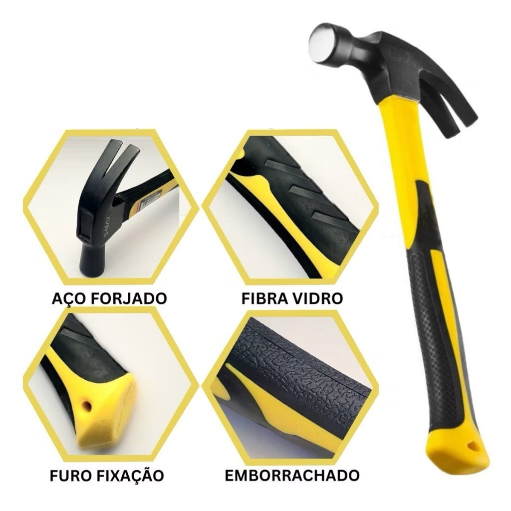 Martelo Unha 30cm Cabeça Aço Forjado Cabo Antiderrapante Multiuso Professional