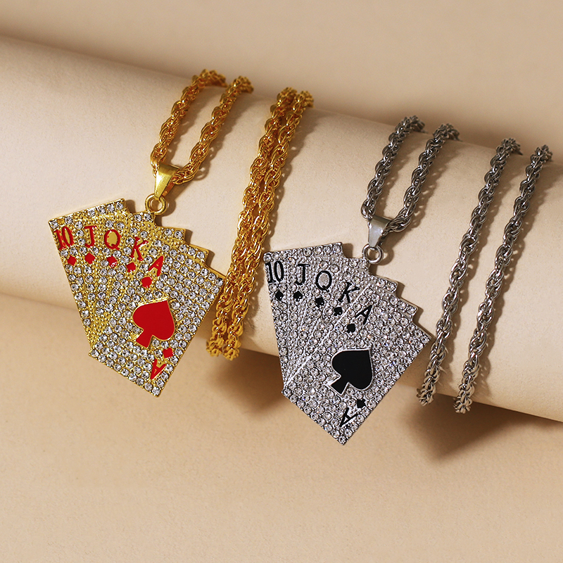 Colar de Pingente de Baralho de Hip Hop em Liga de Diamante Único Joias da Moda Trendy