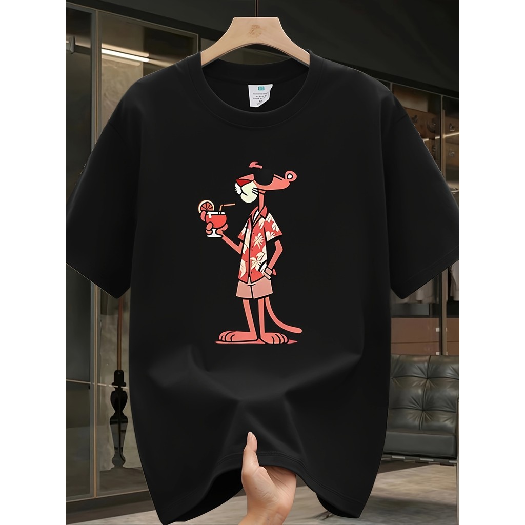 Camiseta Masculina Estilo Fashion com Estampa de Desenho De Algodão, Gola Redonda, Manga Curta, Top Casual