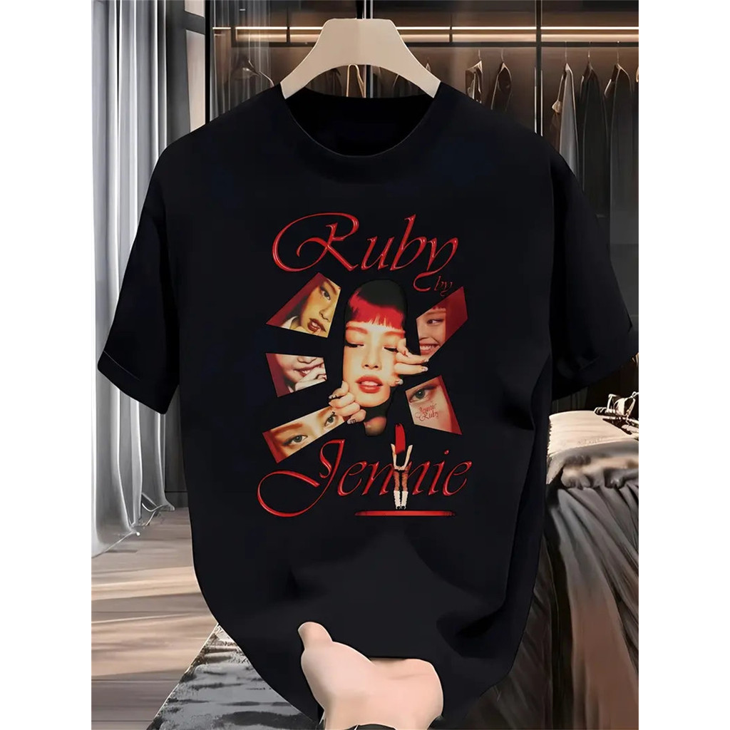 Camiseta 2026 T-shirt Feminina Ruby Jennie Personagem Fashion Imprimir Loose Trendy Confortável Linda Estilosa Casual