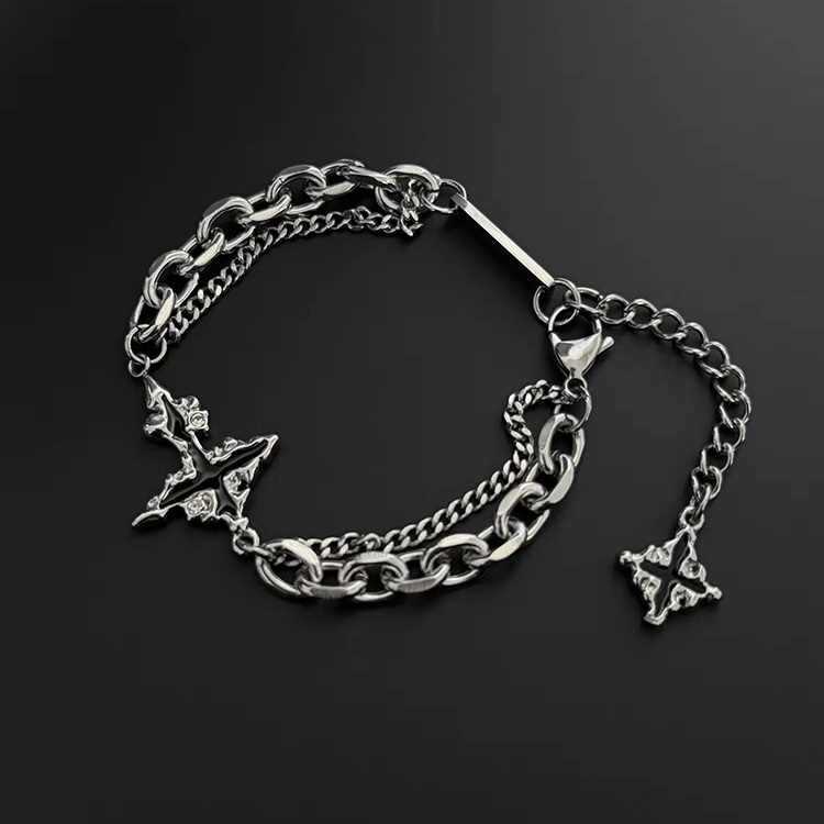 Pulseira Cruz de Liga de Prata Nova - Joia Unissex Estilo Punk Trendy para Casais Masculinos e Femininos