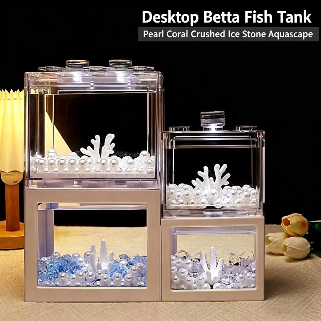 Tanque De Peixes Bettas Ecológico Com Luz LED-Aquário De Mesa Acrílico Espesso Para Micro Paisagem