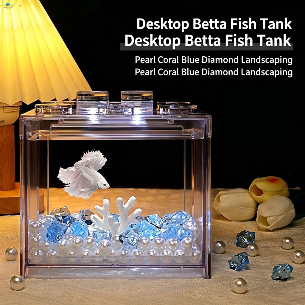 Tanque De Peixes Bettas Ecológico Com Luz LED-Aquário De Mesa Acrílico Espesso Para Micro Paisagem