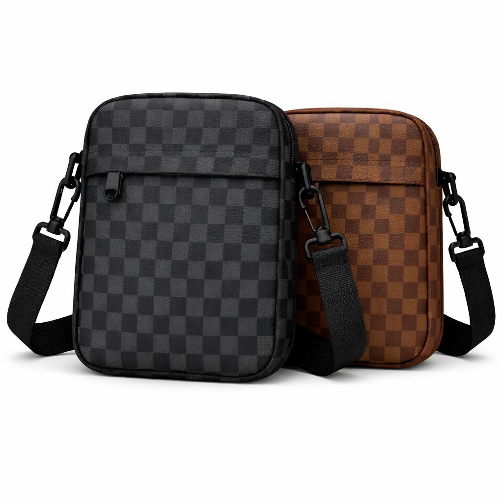 Shoulder Bag Xadrez Unissex Alça Ajustável Estojo Lateral Mini Unissex Masculina e Feminina Urbano Moda De Rua