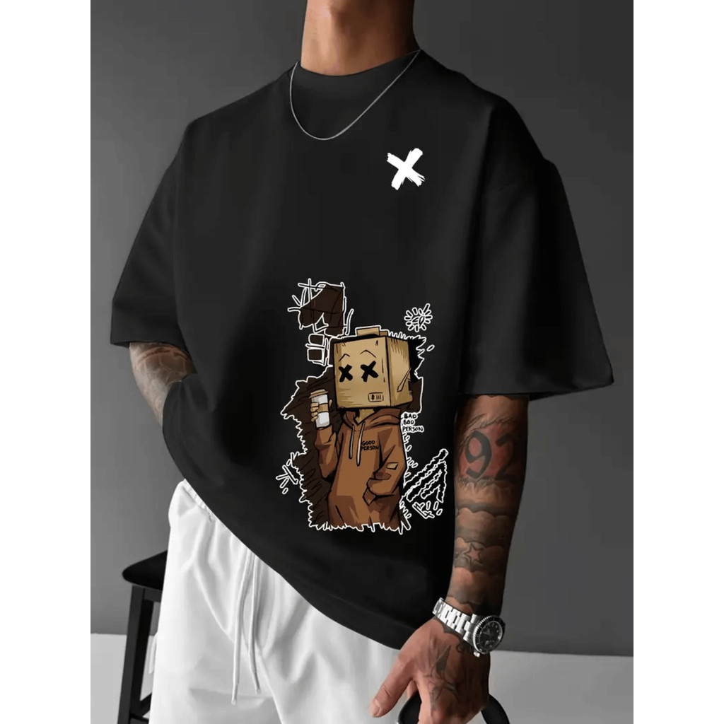 Camisa Camiseta Personagem Caixa Cabeça Camisa Estilo Geek Urbana Algodão Fio 30.1 Penteado Manga Curta