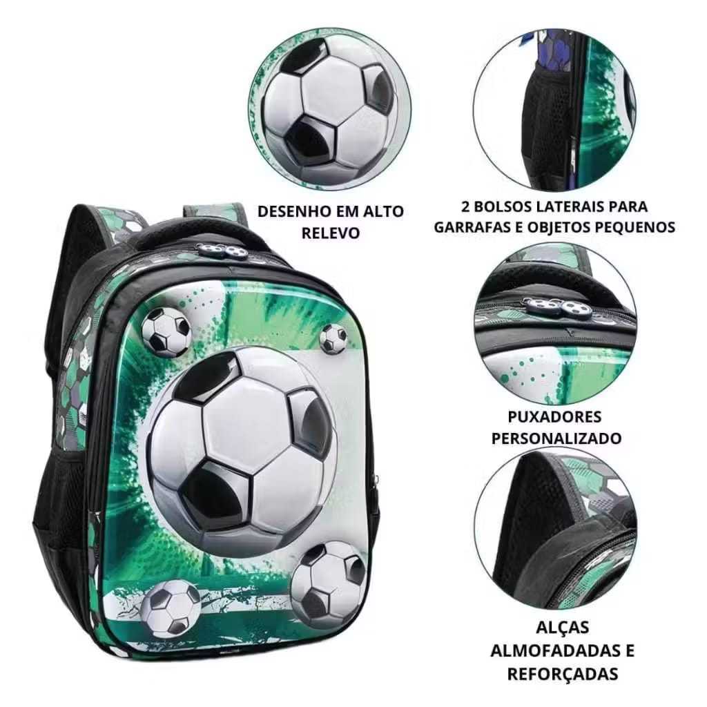 Mochila Escolar Menino 3D Alto Relevo Futebol Soccer #M4912