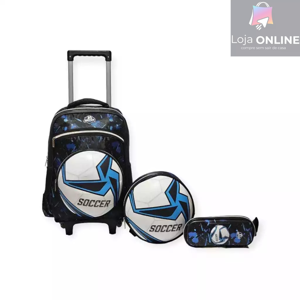Kit Mochila infantil menino Escolar Rodinha Bola Soccer Reforçada 3d Alto Relevo