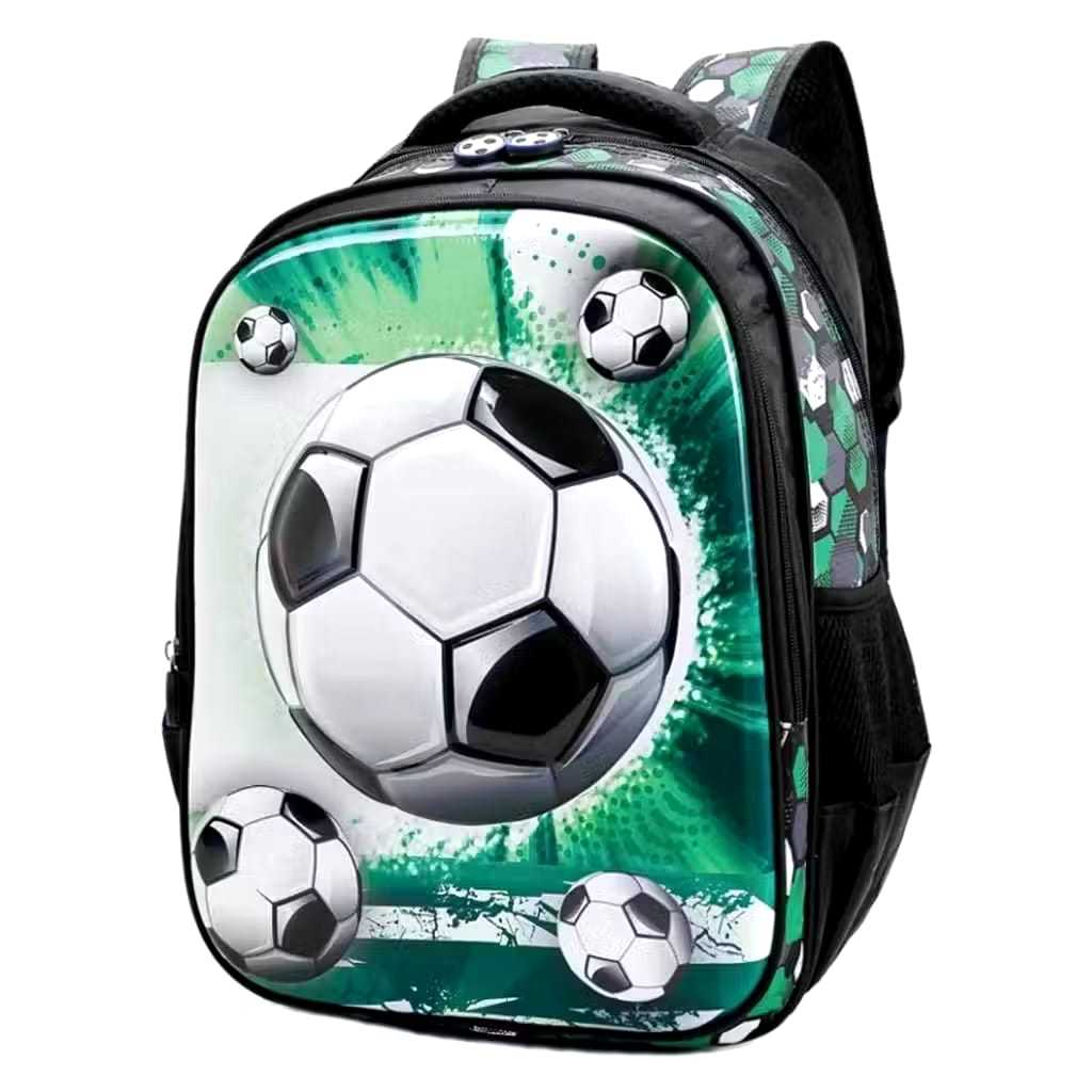 MOCHILA INFANTIL ESCOLAR 3D RELEVO SOCCER NA COR VERDE PRA MENINOS