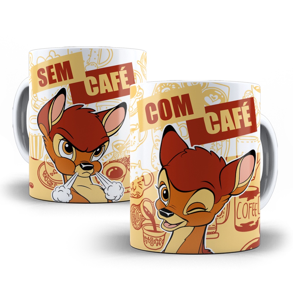Caneca Bambi Com Café Sem Café Porcelana Personalizada