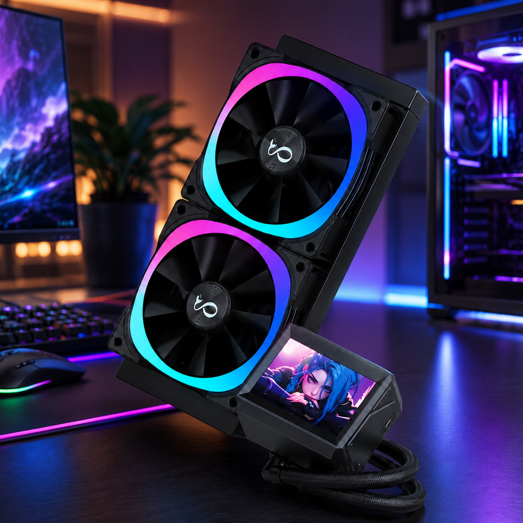 Cooler Líquido CPU 240mm RGB LCD Ventoinhas PWM Radiador Gamer Intel AMD DELTA-CW240LCD