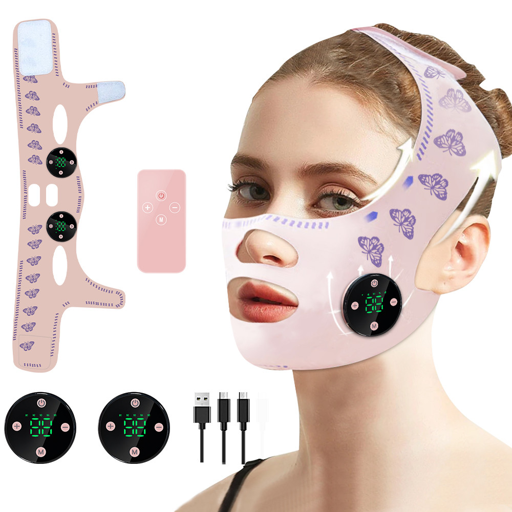 EMS Máscara De Contorno Facial Cabeça Massagem V Linha Levantamento Moldar Emagrecimento Cinta Carregamento USB Elétrico
