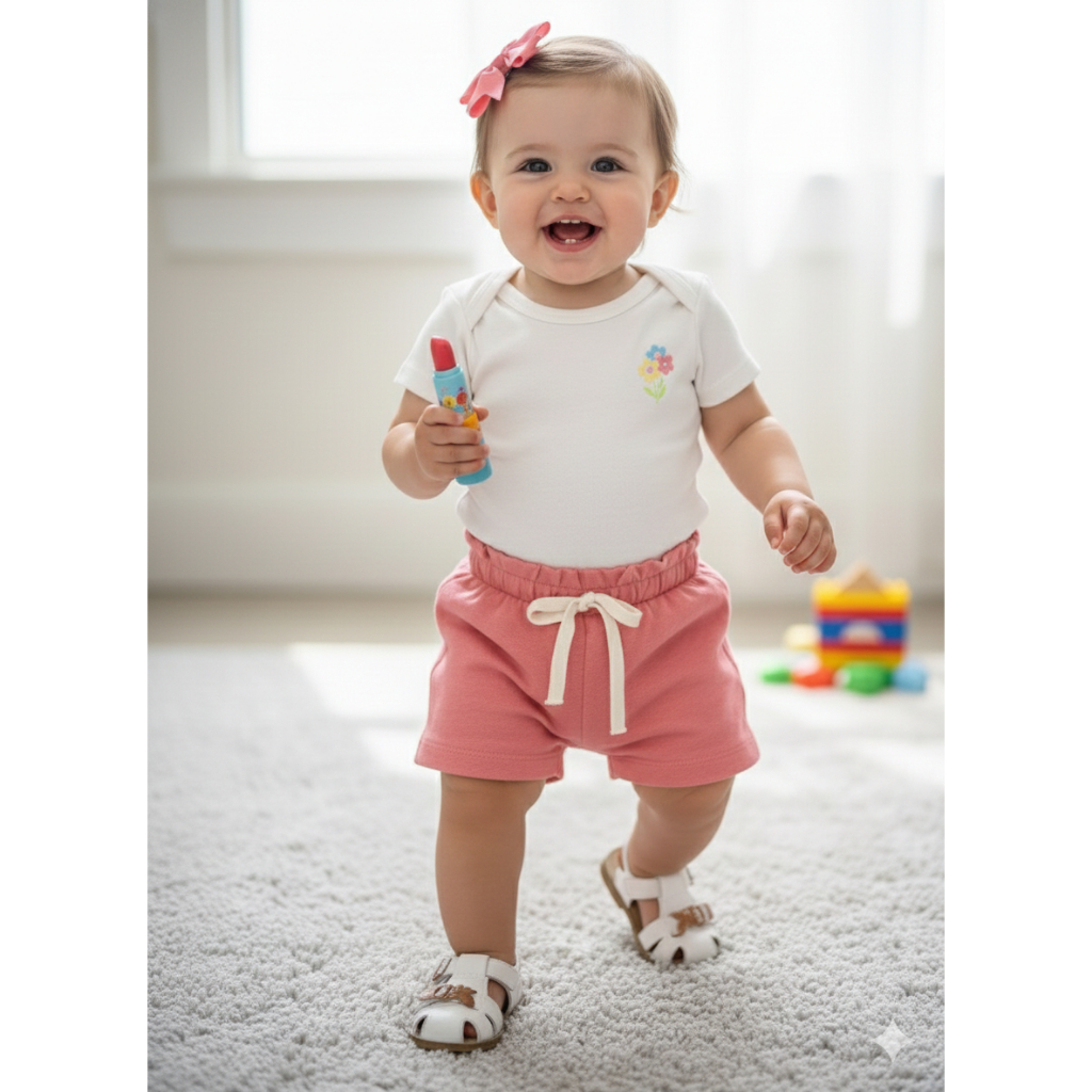 Conjunto Bebê Menina Body e Shorts Moletinho Mini Flor
