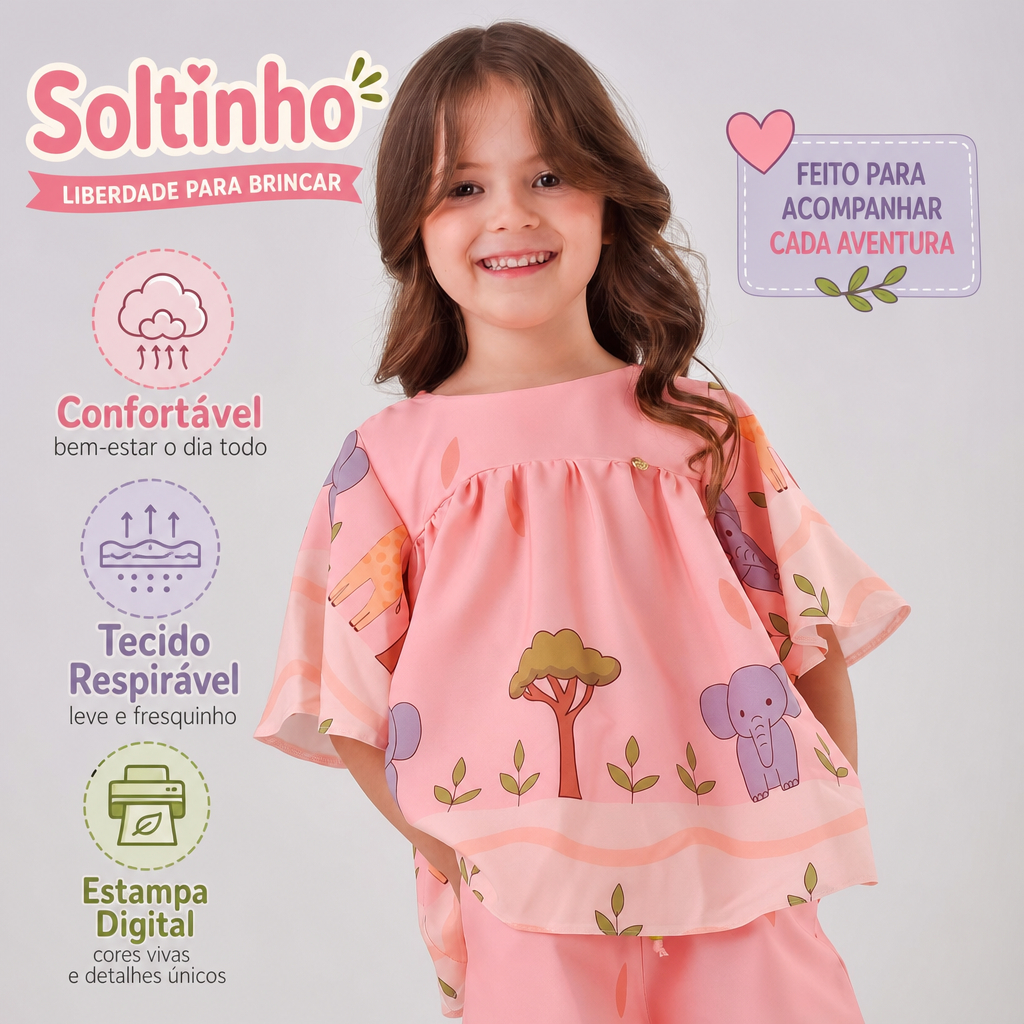Conjunto Infantil Feminino Short e Blusa Blogueirinha Verão Férias Mini Diva
