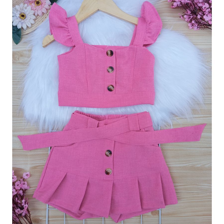 Conjunto infantil menina LINHO Cropped + SHORTS SAIA Alfaiataria mini DIVA natal ano novo festa