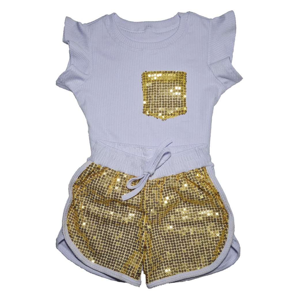 Conjunto Infantil Menina Short E Blusa Paetê Mini Diva Verão