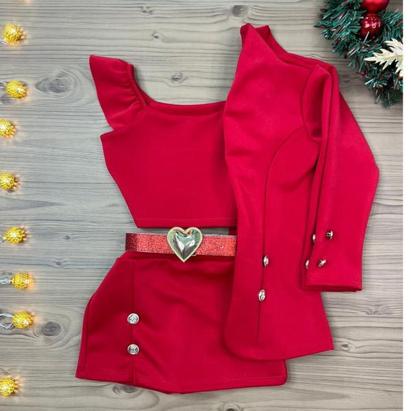 Conjunto Inverno Infantil Casaco Cropped E Saia Mini Diva Look Alfaiataria Completo Moda Estilosa Blogueira