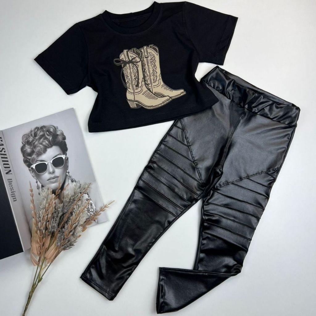 Conjunto Feminino Infantil Moda Country Com Courino Para Festa Julina Rodeio Cowgirl Meninas Mini Diva